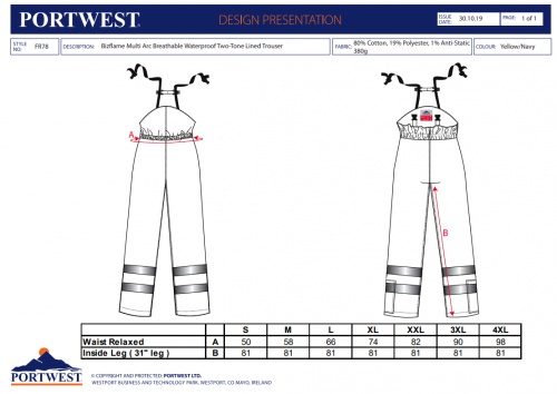 Pantaloni Bizflame Multi Arc Hi-Vis, galben/navy, regular, Portwest